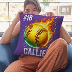 Personalized Flaming Basketball Football Sports Ball Design Soft Throw Pillow Cover with Name Number Birthday Match Day Gift for Ball Games Lovers