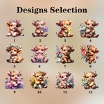 Personalized Cute Birth Flower Highland Cow Jewelry Box with LED Three-color Adjustable Makeup Mirror Travel Essential Birthday Gift for Women