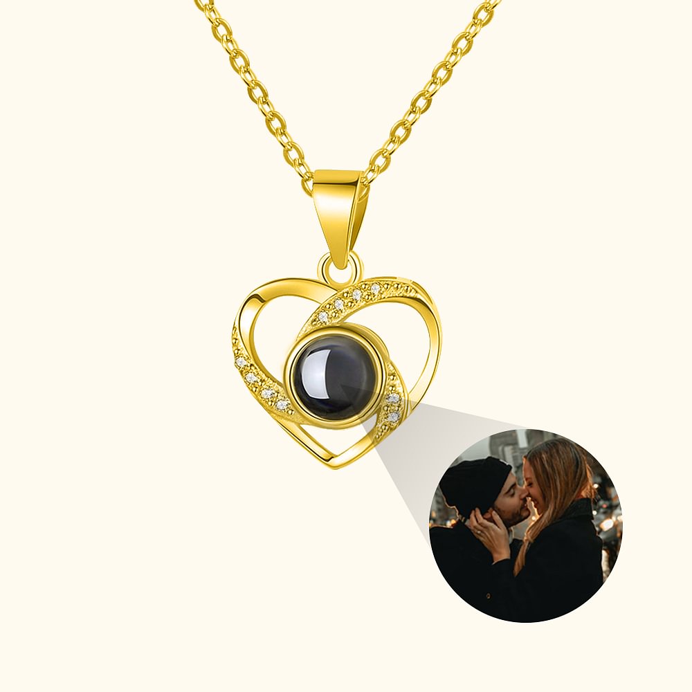 Collier Personnalisé Photo à Projection Collier en Forme de Cœur avec Je T'aime en 100 Langues Cadeau Anniversaire Saint-Valentin pour Femme