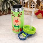 Personalised Colorful Reindeer 12oz Kid Water Bottle with Name and Silicone Straw Birthday Christmas Gift for Girls Boys