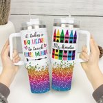Personalized Faux Glitter Crayon Design 40oz Tumbler with Name Lid and Straw Appreciation Teacher's Day Gift for Teacher