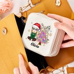Personalisierte Cartoon-Charakter Weihnachtsbaum Leder Reise-Schmuck-Box mit Namen Portable Schmuckkoffer Weihnachten Geschenk für Frauen Mädchen