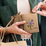 Personalised Multi-compartment Birth Flower Leather Folded Wristlet Wallet with Card Holder and Name Birthday Bridal Party Gift for Women