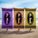 Personalized Oversized Crayon Faux Glitter Quick Dry Beach Towel with Name Teacher's Day Summer Vacation Accessory Gift for Teacher