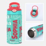 Personalisierte Namen-Trinkflasche mit Silikon-Strohhalm und Auslaufsicher-Deckel 350ml Kindertag zurück zur Schule Sport Geschenk für Kinder