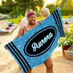 Personalized Oversized Crayon Faux Glitter Quick Dry Beach Towel with Name Teacher's Day Summer Vacation Accessory Gift for Teacher