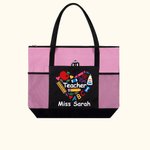 Bolsa de asas de gran capacidad con bolsillo de malla y cremallera personalizada con diseño de lápiz de manzana y crayón Regalo de agradecimiento por la vuelta al cole para un profesor