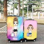 Personalized Cartoon Girl Woman Character Glitter Luggage Cover with Name Fits 18-32 Inches Suitcase Birthday Travel Accessories Gift for Her