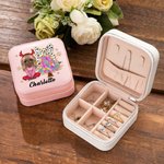 Personalisierte Cartoon-Charakter Weihnachtsbaum Leder Reise-Schmuck-Box mit Namen Portable Schmuckkoffer Weihnachten Geschenk für Frauen Mädchen