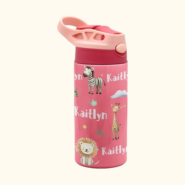 Personalized Watercolor Animal Series 12oz Kid Water Bottle with Name Birthday Christmas Gift for Girls Boys