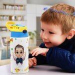 Personalised Butterfly Wings Birth Flower Fun Initial Cartoon 12oz Insulated Kid Name Water Bottle with Handle and Straw Birthday Gift for Boy Girl