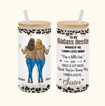 Verre en verre givré avec couvercle en bambou et paille Cadeau d'anniversaire pour les amis.