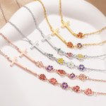 Collier de fleurs de naissance en émail 1-10 Croix de côté personnalisée Bijoux chrétiens Cadeau d'anniversaire de Noël pour les femmes