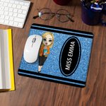 Personalised Cartoon Character Colorful Crayon Faux Glitter Mouse Pad with Name Appreciation Back to School Gift for Teacher