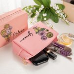 Personalized Multicolour Birth Flower Bouquet Makeup Bag with Name Birthday Travel Essentials Gift for Women
