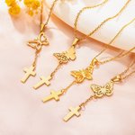 Personalisierte zierliche Geburt Monat Schmetterling Kreuz Halskette christlichen Schmuck Geburtstag Geschenk für Frauen