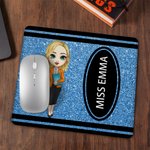 Personalised Cartoon Character Colorful Crayon Faux Glitter Mouse Pad with Name Appreciation Back to School Gift for Teacher