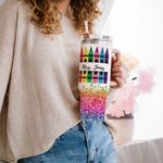 Personalized Faux Glitter Crayon Design 40oz Tumbler with Name Lid and Straw Appreciation Teacher's Day Gift for Teacher