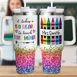 Personalized Faux Glitter Crayon Design 40oz Tumbler with Name Lid and Straw Appreciation Teacher's Day Gift for Teacher