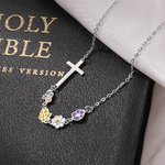 Collier de fleurs de naissance en émail 1-10 Croix de côté personnalisée Bijoux chrétiens Cadeau d'anniversaire de Noël pour les femmes