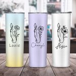 Personalized Line Drawing Birth Flower Horse Gradient 20oz Name Insulated Tumbler with Lid and Straw Birthday Gift for Women Horse Lovers