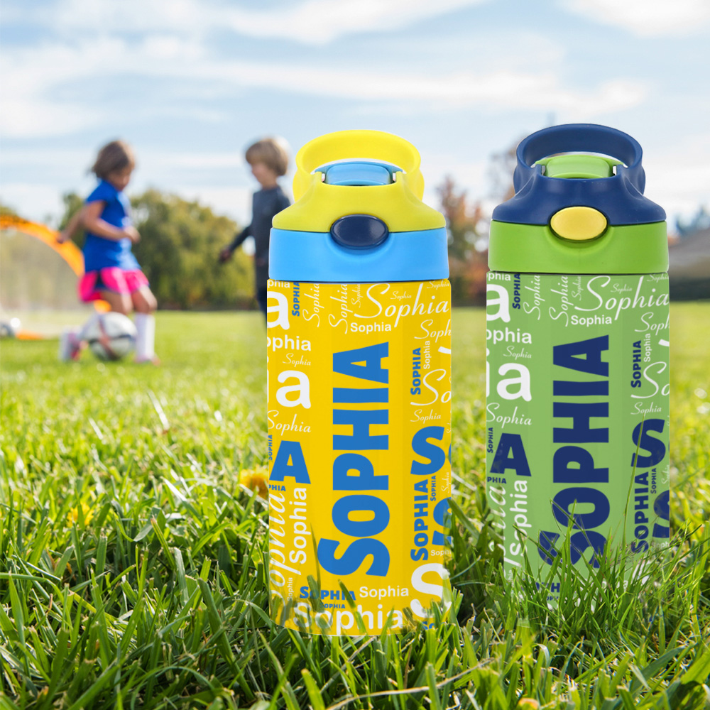 Personalized Colorful 12oz Name Water Bottle with Silicone Straw and ...