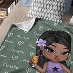 Personalised Cartoon Y2K Girl Cozy Soft Throw Blanket with Name Home Decor Birthday Gift for Women Girls