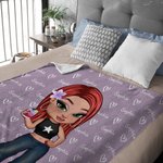 Personalised Cartoon Y2K Girl Cozy Soft Throw Blanket with Name Home Decor Birthday Gift for Women Girls