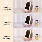 Boîte à Bijoux en Cuir Personnalisée avec Personnage Nom Fleur de Naissance Miroir de Maquillage LED Tricolore Cadeau Anniversaire Fête pour Femme Ami