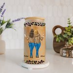 Verre en verre givré avec couvercle en bambou et paille Cadeau d'anniversaire pour les amis.