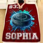 Personalized Neon Hockey Sports Design Soft Throw Blanket with Name Birthday Match Day Gift for Team Games Hockey Lovers