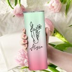 Personalized Line Drawing Birth Flower Horse Gradient 20oz Name Insulated Tumbler with Lid and Straw Birthday Gift for Women Horse Lovers