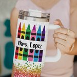Personalized Faux Glitter Crayon Design 40oz Tumbler with Name Lid and Straw Appreciation Teacher's Day Gift for Teacher