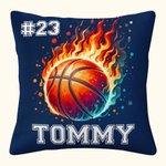 Personalized Flaming Basketball Football Sports Ball Design Soft Throw Pillow Cover with Name Number Birthday Match Day Gift for Ball Games Lovers