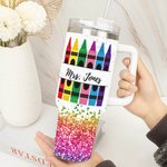 Personalized Faux Glitter Crayon Design 40oz Tumbler with Name Lid and Straw Appreciation Teacher's Day Gift for Teacher