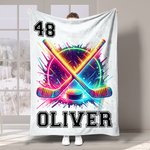 Personalized Neon Hockey Sports Design Soft Throw Blanket with Name Birthday Match Day Gift for Team Games Hockey Lovers