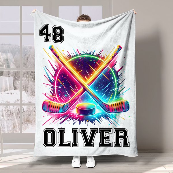 Neon Hockey Design Soft Throw Blanket - Embroidered