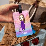 Personalised Cartoon Woman Character Glitter Travel Luggage Tag with Name Travel Accessory Birthday Christmas Gift for Travel Lovers