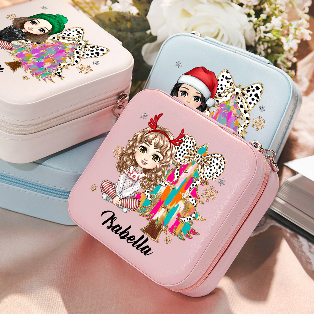 Boîte à bijoux de voyage personnalisée en cuir avec nom Cadeau de Noël pour les femmes et les filles