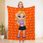Personalised Cartoon Y2K Girl Cozy Soft Throw Blanket with Name Home Decor Birthday Gift for Women Girls