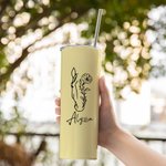 Personalized Line Drawing Birth Flower Horse Gradient 20oz Name Insulated Tumbler with Lid and Straw Birthday Gift for Women Horse Lovers