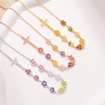 Collier de fleurs de naissance en émail 1-10 Croix de côté personnalisée Bijoux chrétiens Cadeau d'anniversaire de Noël pour les femmes