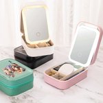 Personalized Cute Birth Flower Highland Cow Jewelry Box with LED Three-color Adjustable Makeup Mirror Travel Essential Birthday Gift for Women