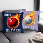 Personalized Flaming Basketball Football Sports Ball Design Soft Throw Pillow Cover with Name Number Birthday Match Day Gift for Ball Games Lovers