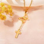 Personalisierte zierliche Geburt Monat Schmetterling Kreuz Halskette christlichen Schmuck Geburtstag Geschenk für Frauen