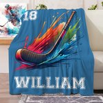 Personalized Neon Hockey Sports Design Soft Throw Blanket with Name Birthday Match Day Gift for Team Games Hockey Lovers