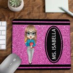 Personalised Cartoon Character Colorful Crayon Faux Glitter Mouse Pad with Name Appreciation Back to School Gift for Teacher