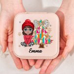 Personalisierte Cartoon-Charakter Weihnachtsbaum Leder Reise-Schmuck-Box mit Namen Portable Schmuckkoffer Weihnachten Geschenk für Frauen Mädchen