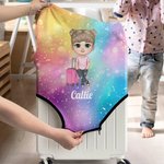 Personalized Cartoon Girl Woman Character Glitter Luggage Cover with Name Fits 18-32 Inches Suitcase Birthday Travel Accessories Gift for Her