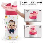 Personalised Butterfly Wings Birth Flower Fun Initial Cartoon 12oz Insulated Kid Name Water Bottle with Handle and Straw Birthday Gift for Boy Girl